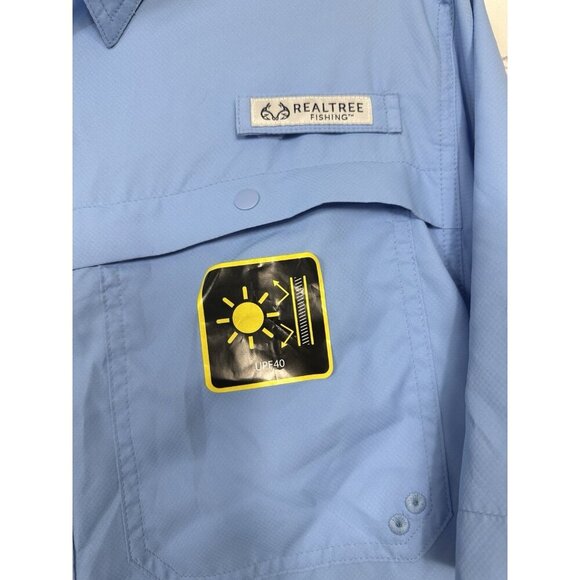 New REAL TREE Men’s  Blue Fishing Vented Shirt UPF 40 Pockets  Size Medium - Picture 6 of 6